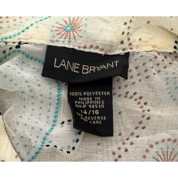 Lane Bryant Blouse 14/16 Cream Sheer Multicolor Print 3/4 Sleeve Business Casual - Picture 6 of 9